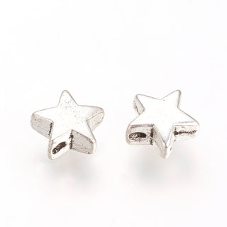 Tibetan Style Alloy Beads, Star, Cadmium Free & Lead Free, Antique Silver, 8x8x3.5mm, Hole: 2mm.  (50 Beads)