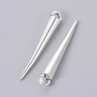 Tibetan Style Alloy Spike Pendant/ Charm, Antique Silver, 34x4.5x4.5mm, Hole: 3mm.  (Packed 10)