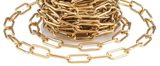Ion Plating(IP) 304 Stainless Steel Paperclip Chains, Drawn Elongated Cable Chains, Unwelded, Real 18K Gold Plated, 17x7x1.6mm.*Sold by the Foot..