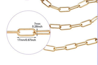 Ion Plating(IP) 304 Stainless Steel Paperclip Chains, Drawn Elongated Cable Chains, Unwelded, Real 18K Gold Plated, 17x7x1.6mm.*Sold by the Foot..