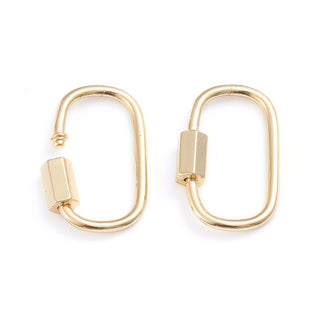 Brass Screw Carabiner Lock Charms, for Necklaces Making, Quick Links, Cadmium Free & Lead Free, Oval, Real 18K Gold Plated, 25x16x2mm, Screw: 7.5x4x4.5mm.  (Sold Individually)