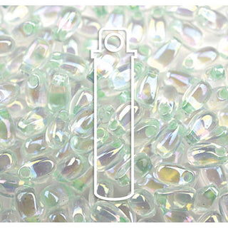 Miyuki LONG DROP.  3 x 5.5MM.   Light Mint Green Lined Crystal AB.  25GM TUBE.