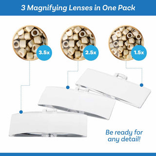 Clip-On Magnifier – Includes 3 Lenses (1.5x, 2.5x, 3.5x) w/ LED Light and Padded Clip