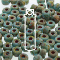 2/0 Czech  (Matubo) Turquoise Blue Travertine.  Tube 20 grams