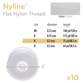 Nyline Thread (Size B/ .20mm).   75 Yards/ Spool (10 Spools in a Bag).  *See Color Options