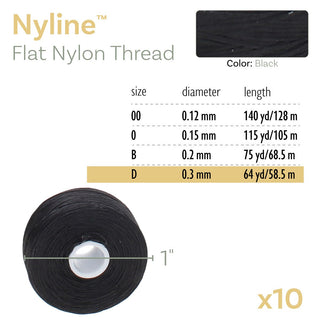 Nyline Thread (Size D/ .30mm).   64 Yards/ Spool (10 Spools in a Bag).  *See Color Options