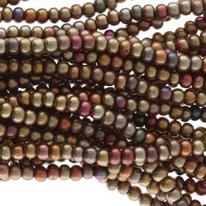 11/0 Czech Glass Round Seed Beads.  (Dark Gold Rainbow)  Hank -Approx 19 Grams