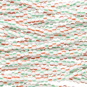 8/0 Czech Seed Beads (Chalk with Red/ Green Stripes) 6 String/Hank  *Approx 44 gr