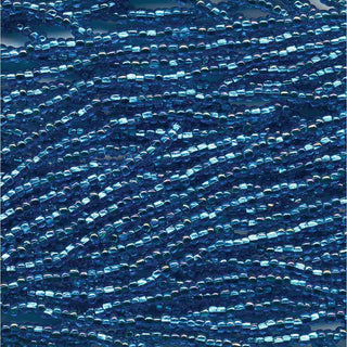 8/0 Czech (Dark AQUA S/L Silver Lined AB) 6 String/Hank  *Approx 37 gr