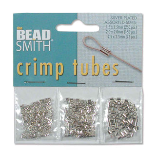 Crimp Tubes (Assorted Pack.  3 Sizes)  Silver-Plated.  1.5x1.5 (250), 2x2mm (200), 2.5x2.5mm (75)