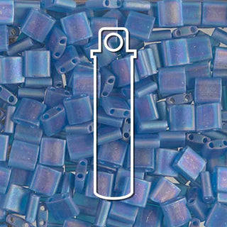 Miyuki TILA Beads.  5x5mm. 2 hole.  *Matte Transparent Capri Blue AB.  (7.2gr Vial).