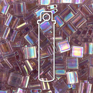 Miyuki TILA Beads.  5x5mm. 2 hole.  *Transparent Smoky Amethyst AB.  (7.2gr Vial).