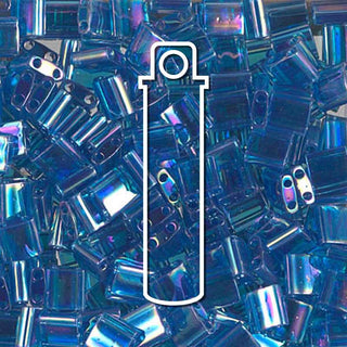Miyuki TILA Beads.  5x5mm. 2 hole.  *Transparent Capri Blue AB.  (7.2gr Vial).