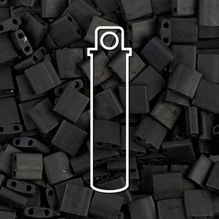 Miyuki TILA Beads.  5x5mm. 2 hole.  * Matte Black.  (7.2gr Vial).