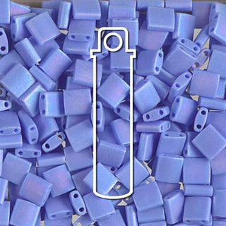 Miyuki TILA Beads.  5x5mm. 2 hole.  *Matte Opaque Periwinkle AB.  (7.2gr Vial).