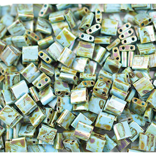 Miyuki TILA Beads.  5x5mm. 2 hole.  * PICASSO SEAFOAM GREEN MATTE.  (7.2gr Vial).