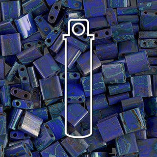 Miyuki TILA Beads.  5x5mm. 2 hole.  *PIcasso Opaque Cobalt .  (7.2gr Vial).