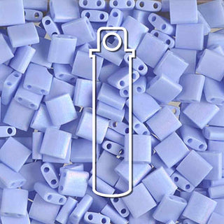 Miyuki TILA Beads.  5x5mm. 2 hole.  *Matte Opaque Light Periwinkle AB.  (7.2gr Vial).