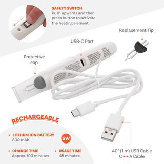 RECHARGEABLE CRAFT BURNER WITH USB CORD AND TIP - MAX TEMP 600C/1112F (Basic Elements Brand)