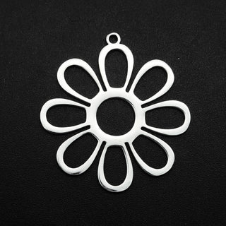 201 Stainless Steel Pendants, Laser Cut, Hollow, Flower, Stainless Steel Color, 32x30x1mm, Hole: 1.6mm(Packed 2 )