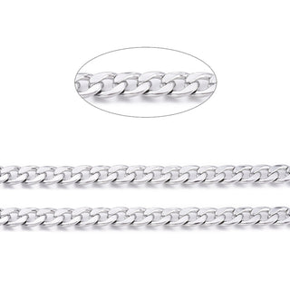 304 Stainless Steel Cuban Link Chains, Chunky Chain, Unwelded, Stainless Steel Color, Link: 10x7x1.8mm, *Sold by the Foot