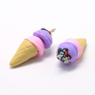 Ice Cream Cone Charm (Pink and Purple). 37~40x14~16mm, Hole: 2mm.  *Polymer Clay