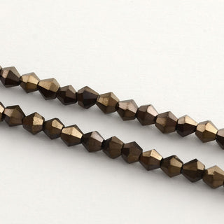Electroplate Glass Bead Strands, Rainbow Plated, Faceted Bicone Black Plated, , 4x4.5mm, Hole: Black mm.  Approx 95 Beads.