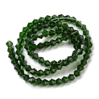 Faceted Bicone Glass Beads Strands, Dark Green, 2x3mm, Hole: 0.5mm; about 100pcs/strand, 7.5" strand.