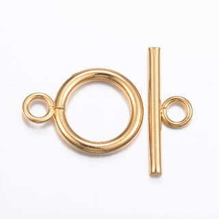 304 Stainless Steel Toggle Clasp, Golden Color, Ring: 18.5x13.5x2mm, Hole: 3mm, Bar: 20x7x2mm, Hole: 3mm.   (Sold Per Toggle Set)