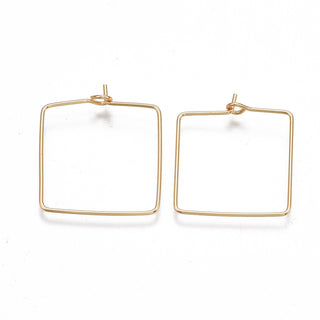 Brass Earring Hooks, N Real 18K Gold Plated, Rectangle, 20 Gauge, 24.5~26x21~22x0.8mm, Pin: 0.8mm.(Packed 10)