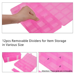 Plastic Bead Storage Container, Removable 18 Compartments, Rectangle, Hot Pink, 24.2x15.5x3cm, 1 compartment: 4.5x3.8cm, 18 compartments/box