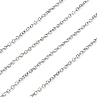 304 Stainless Steel Cable Chain.  Stainless Steel Color, 2 x 1.5 x 0.4mm  Sold by the Foot
