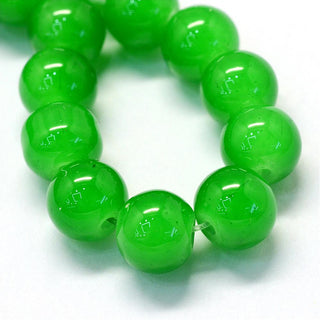 Jelly Style Beads.  Soft Medium Green.  (Glass Beads) 6mm Size.  (Approx 60 Beads)