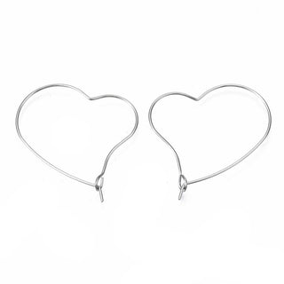 304 Stainless Steel Hoop Earring Findings, Wine Glass Charm Rings, Heart, Stainless Steel Color, 36~37x31x0.6mm, Pin: 0.6mm (Packed 10)