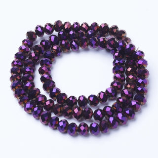 Electroplate Transparent Glass Beads Strands,Multi-Colored Full Plated, Faceted, Rondelle, Purple Plated, 4x3mm, Hole: 0.4mm, approx 125 Beads.