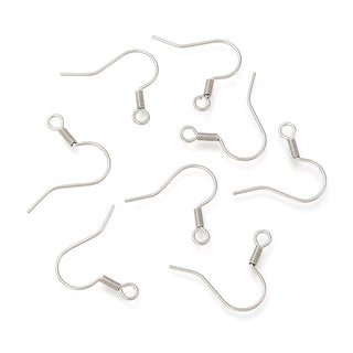 Tarnish Resistant 316 Surgical Stainless Steel Earring Hooks, with Horizontal Loop, Stainless Steel Color, 18x18mm, 21 Gauge, Pin: 0.7mm, Hole: 2mm.  (Packed 200 Hooks/ 100 Pair)