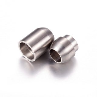 304 Stainless Steel Magnetic Clasps with Glue-in Ends, Matte Surface, Oval, Stainless Steel Color, 19x10mm, Hole: 6mm *Sold Individually.