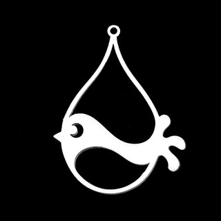 Non-Tarnish 201 Stainless Steel Pendants, Laser Cut, Teardrop with Bird, Stainless Steel Color, 40x30.5x1mm, Hole: 1.5mm (Packed 2 )