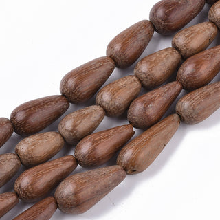 Undyed & Natural Pear Wood Beads Strands, Waxed, Teardrop, Sienna, 14.5~26x8.5~11.5mm, Hole: 1.6mm,  *Approx 14 Beads.