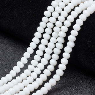 Crystal (Chinese) *Faceted Rondelle  (Opaque White)   4 x 3mm.   Approx 145 Beads on an 18" Strand.