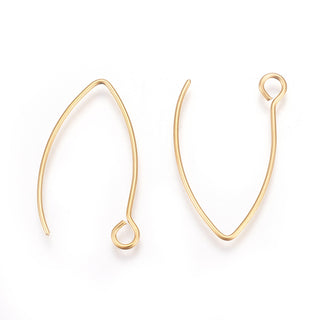 Stainless Steel Ear WIres. Golden.   26x15.5mm, Hole: 2.5mm; Pin: 0.7mm.  (Packed 5 pair.- 10 Ear Wires).