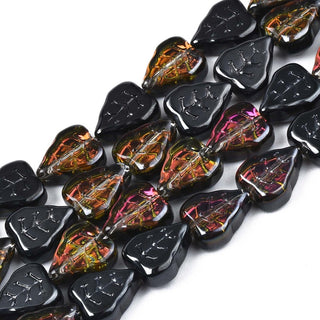 Electroplate Glass Beads Strands, Half Plated, Leaf, Black Plated, 10x8x4mm, Hole: 0.9mm, *approx 60 Beads.