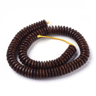 Coconut Beads Strands, Flat Round, Coconut Brown, 10x3mm, Hole: 1.2mm, about 110pcs/strand, 12.4 inch(31.5cm)