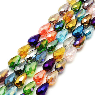 Faceted Teardrop Glass Beads Strands, Mixed Color, 15x10mm, Hole: 1mm.   (Approx 12-13 Beads)