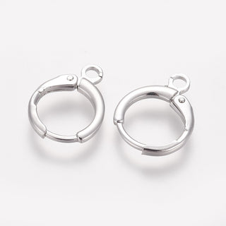 Brass Huggie Hoop Earring Findings, with Horizontal Loops,  Real Platinum Plated, 12 Gauge, 14.7x11.7x2mm, Hole: 1.8mm