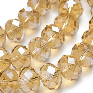 Glass Beads Strands, Pearl Luster Plated, Faceted Rondelle, Goldenrod, 12x8mm, Hole: 1mm.  Approx 35 Beads.