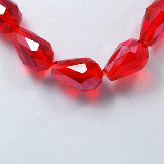 Glass Beads Strands, Crystal Suncatcher, Faceted, teardrop, RED AB, 10mm  x 15mm long, hole: 1.5mm,(Approx 25 Beads) *Hole Top to Bottom