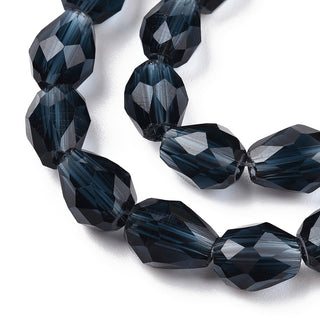 Transparent Glass Bead Strands, Faceted Teardrop, Prussian Blue, 8x6mm, Hole: 1mm, about 65pcs/strand