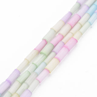 Glass Silk Stain Style Beads Strands, Tube, Pastels, 3.5~5x2~2.5mm, Hole: 1mm, *Approx 90 Beads/Strand