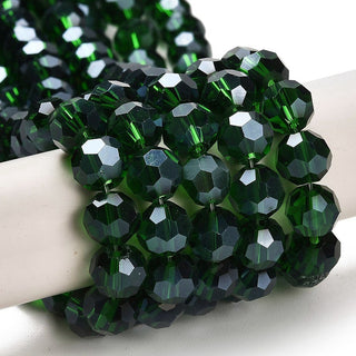Faceted Glass Beads Strands, Round, Pearl Luster Plated over Dark Green, 8mm, Hole: 1mm, approx 35 Beads.